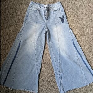 Playboy Women's Light Blue Wide-Leg Jeans